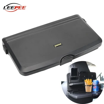 

LEEPEE Car Accessories Folding Tray Mini Table Food Cup Holder Storage Shelf Seat Back Fixed With Strap Auto Universal