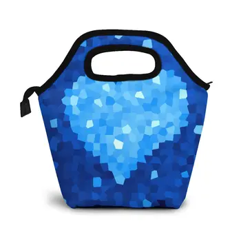 

Winter Blue Crystallized Heart Lunch Bag Boxes Bags Portable Insulated Picnic Food Box for Women Men