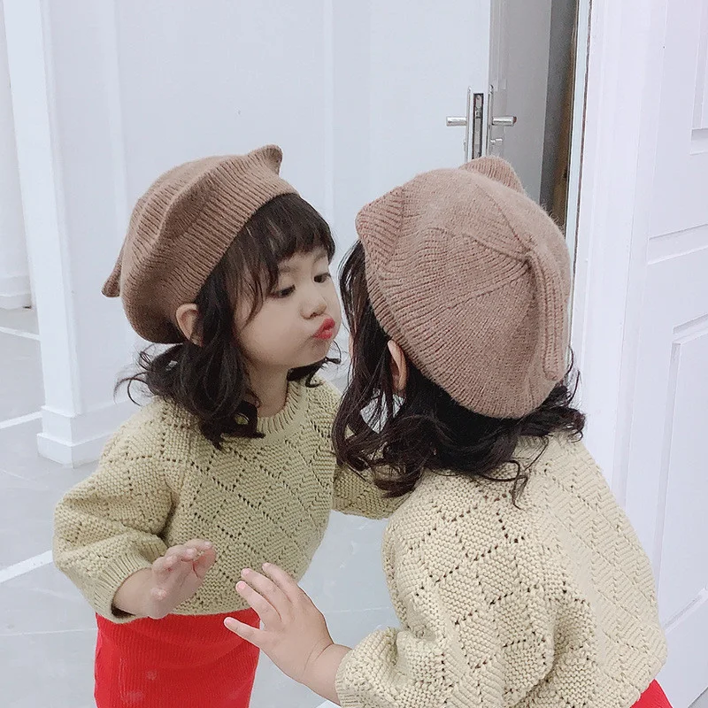New Baby Winter Hat with Tail Knitted Cartoon Kids Girls 10 Colors Elastic Beanie Cap for Beret Hats 1-5Y | Детская одежда и обувь