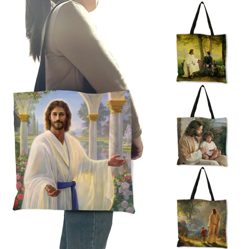 Personalizado Jesus Cristo Pintura A Óleo Imprimir Bolsa De Ombro Para Mulheres, prático Compras Tote Bolsa, B13107