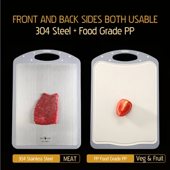 

New Stainless Steel PP Chopping Boards Double Sides Cutting Boards for Meat and Vegetable Fruit Kitchen Chopping Board With Hole