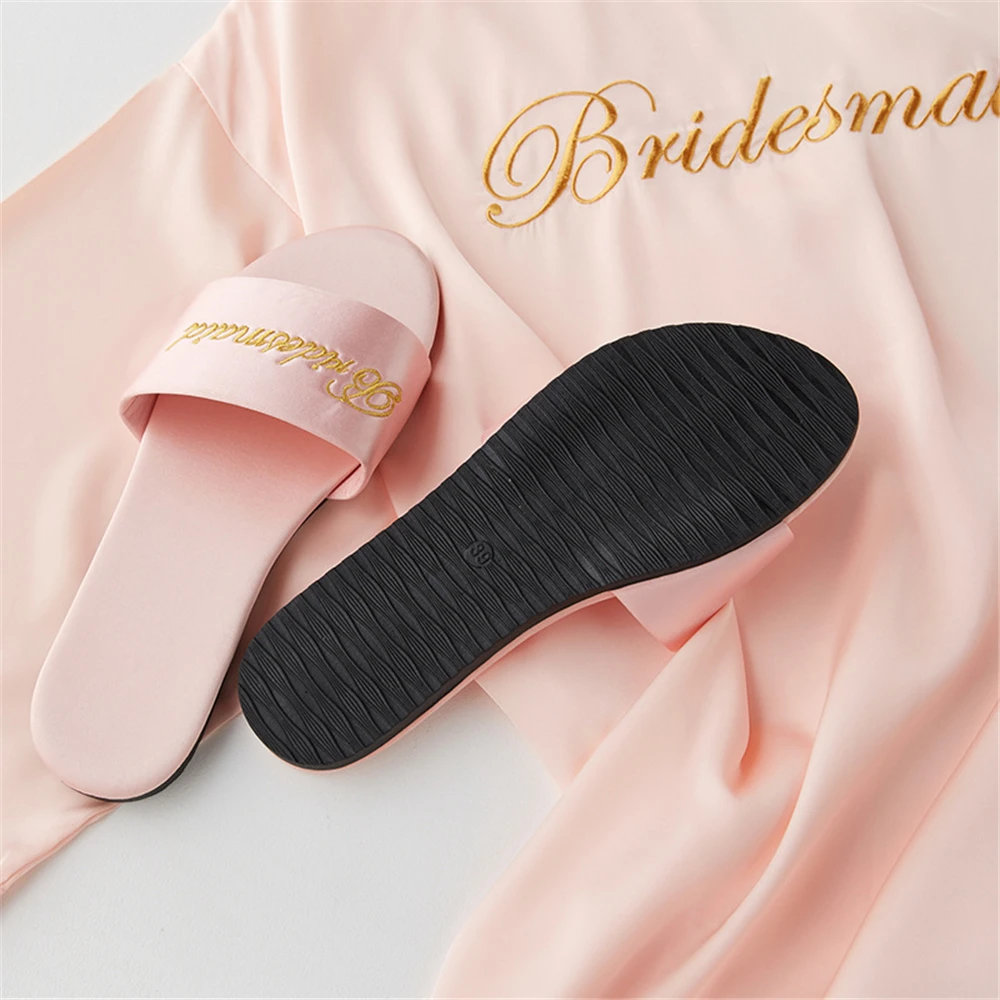 Wedding Party Satin Slippers For Bride Bridesmaid Bachelorette Party Team Bridesmaid Gift Non-Slip Satin Soft Wedding Shoes 3