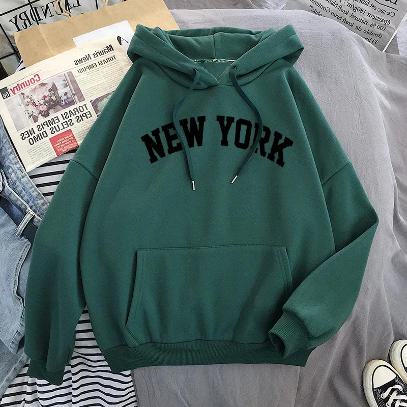 NEW Sweatshirts velvet winter Women's NEW YORK printing Hooded Female 2020 Cotton Thicken Warm Hoodies Lady Autumn Tops