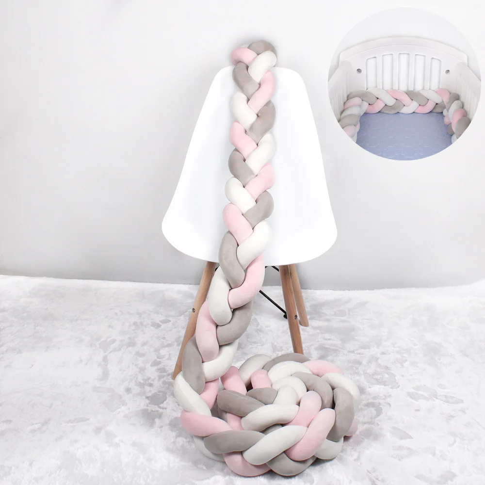1pc 1M/2M/3M Baby Bed Bumper Infant Crib Protector Weaving Knot Plush Baby Crib Soft Bumper Protect