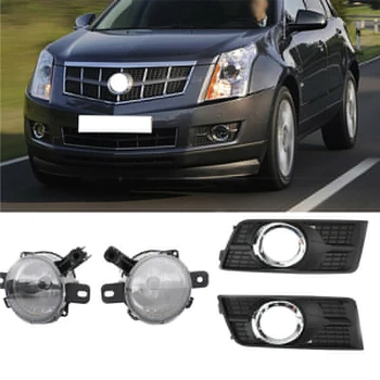 

4pcs Car Front Bumper Fog Light Driving Lamp Bulb & Frame Trim Cover Bezel Assembly Plastic Fit For Cadillac SRX 2010-2016