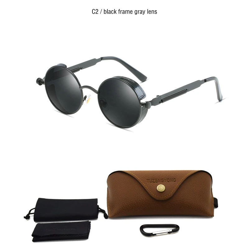 T8028 C2 Brown case Винтажные поляризационные солнцезащитные очки, для мужчин и женщин, круглые очки в металлической оправе в стиле стимпанк, дизайнерские очки со степенью защиты UV400 - Цвет линз: T8028 C2 Brown case