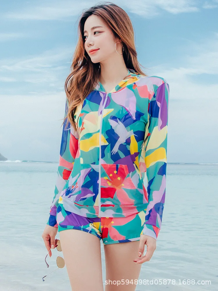 

New Style Bathing Suit Fashion & Sports Casual Sweater Split Type Boxer Three-piece Set Bathing Suit