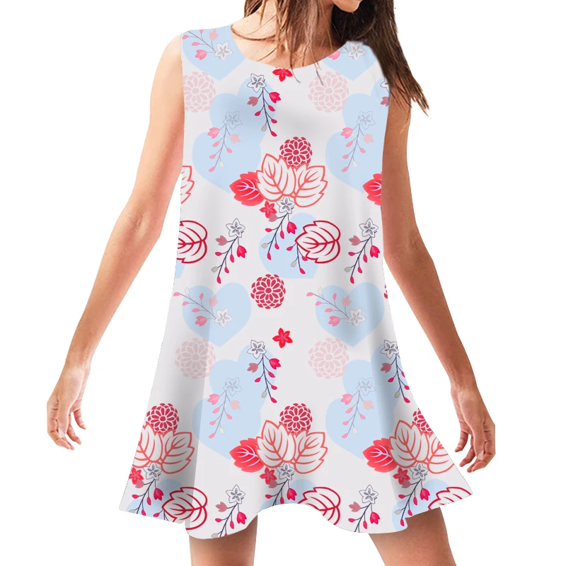 

Summer Dress New Casual Dresses Loose Sweet Print Clothing Famale Sexy Sleeveless Sundress Swing Short 2019 O Neck Beach Wear