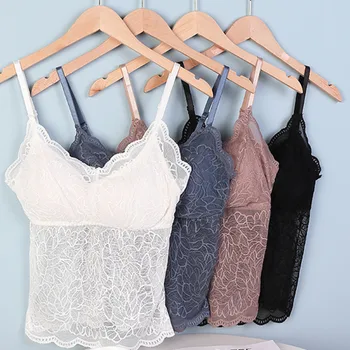 

Crop Tops Lace Women Tank Top Seamless Underwear Female Sleeveless Camis Top Sexy Transparent Female Padded Camisole