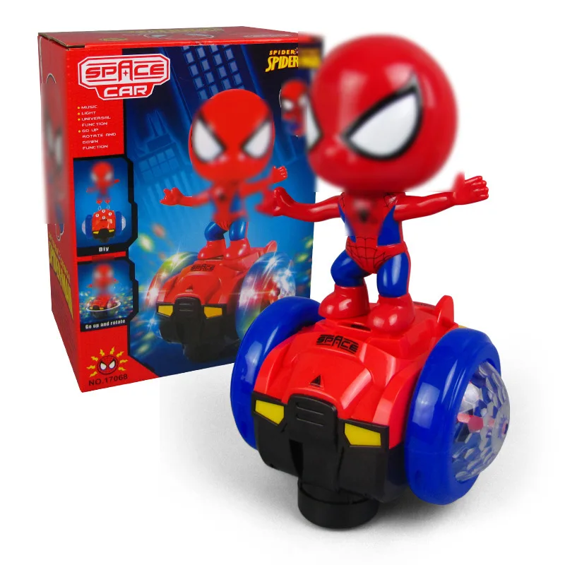 Мультяшный Электрический вращающийся на 360 градусов Человек-паук Капитан Америка Модель Кукла игрушка Баланс музыка освещение автомобиль Детский подарок