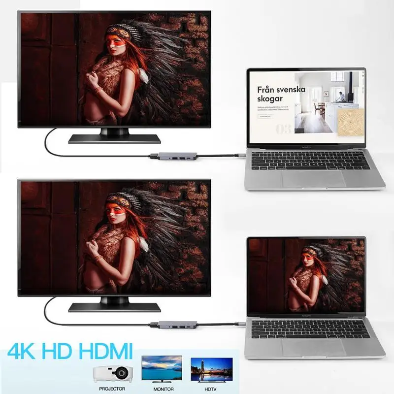 VKTECH умелое производство аудио USB-C станция адаптер Превосходное качество 5 в 1 type-C концентратор USB-C к HDMI USB3.0 USB 2,0 3,5 мм