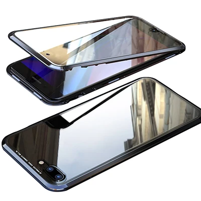 

Magnetic metal frame phone case for iPhone 7 8 7p 8p x xs max xr 360full protection Two-sided tempered glass cover Shockproof