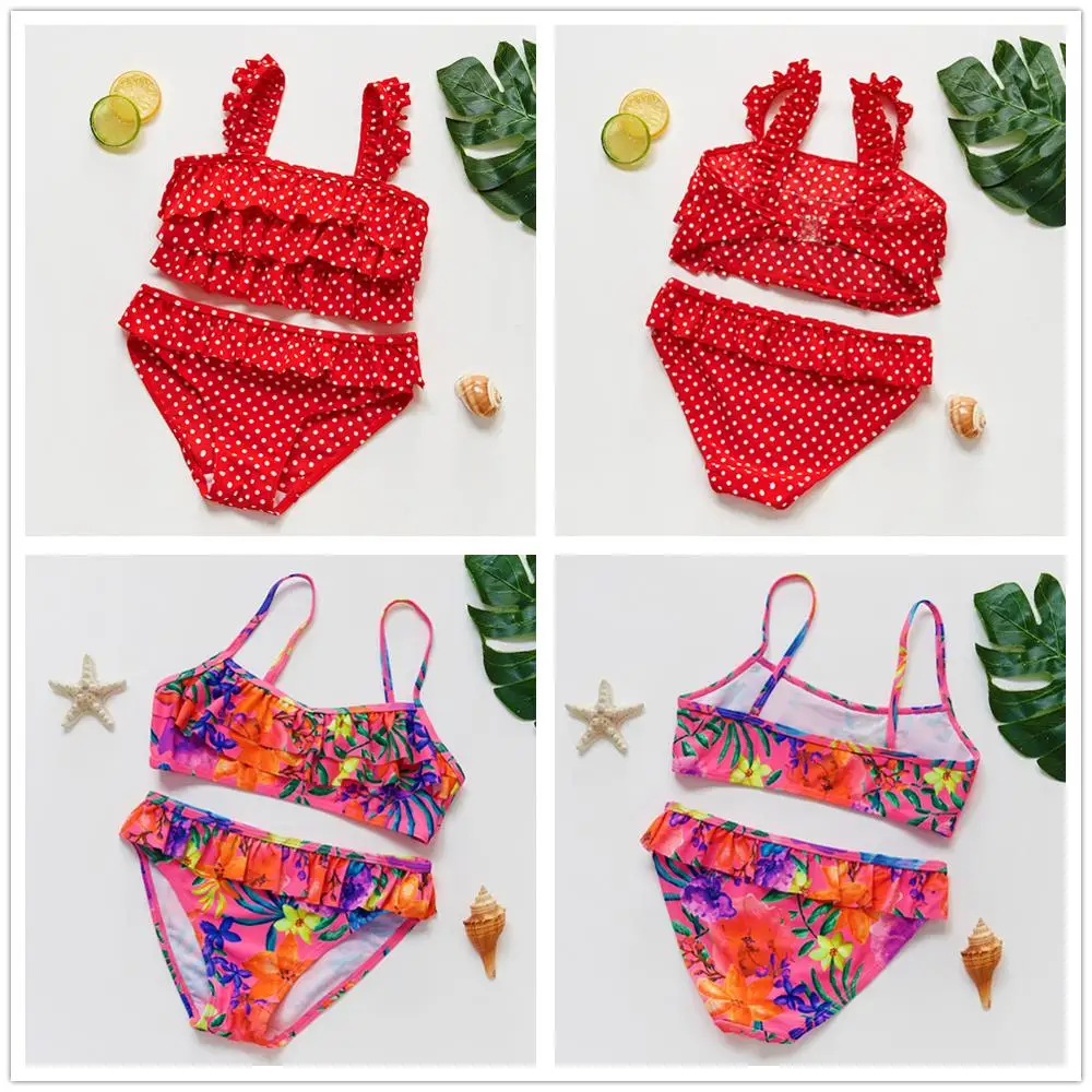 Girls Swimwear Bikini-Set Swimming-Suit Teenager Two-Pieces Kids Ruffle-Style for 2--14y