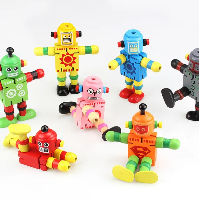 3PCS Funny Wooden Deformation Robot Children Gift Clown Doll Action Figure Toys Education Models Toys For Children Birthday Gift 2