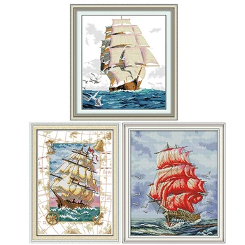 

Joy Sunday Sailing series DIY 14CT counted cross stitch kits patterns printed Chinese needlework embroidery sets for decorations