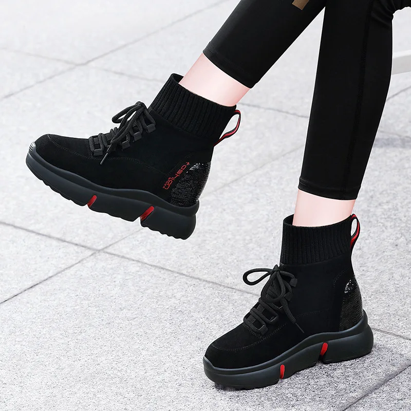 

Centennial Socks Boots Women's 2019 Autumn And Winter New Style plus Velvet Hight-top Elevator Athletic Shoes WOMEN'S Shoes Shor