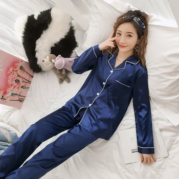 

Autumn Women Pajamas Set Long Sleeve Large Size Pyjamas Pijama for Women Satin Loungewear Femme Silk Sleepwear Spring Homewear