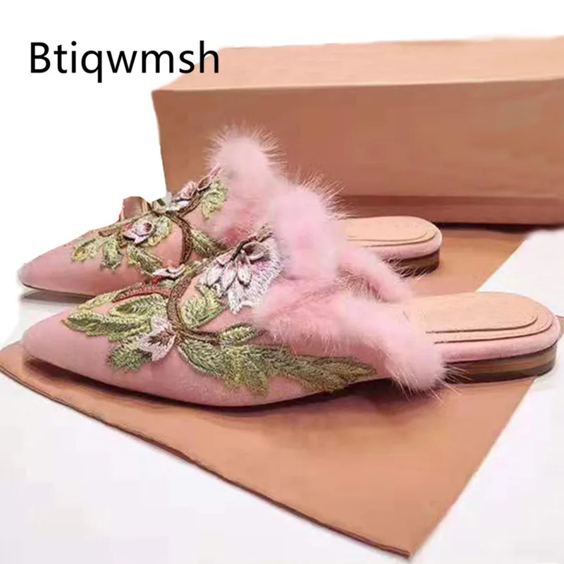 2019 роскошный дизайн бархатные Тапочки Для женщин туфли с острым носком вышивкой