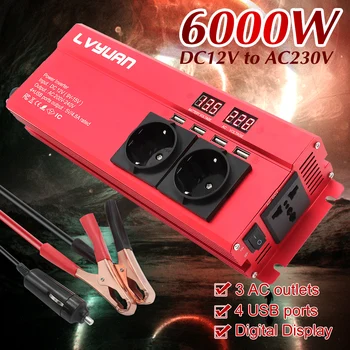 

12v to 220v Inverter 6000W Power Inverter Car Inverter 4USB EU Plug Power Inversor Solar air compressor 220v transformador de