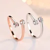 Anillo clásico de circonia cúbica doble para mujer, joyería de cristal ajustable, Color plata, DFR008 ► Foto 1/6