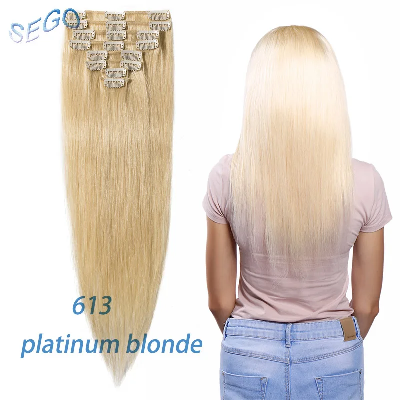 SEGO "-24" 65-120G прямолинейный скрепка в Пряди человеческих волос для наращивания чистый и фортепиано Цвет 8 шт./компл. Non-Волосы remy, на заколках, бразильские волосы - Цвет: #613