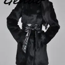 New Arrival Elegant Winter Coat Women Fur Shaggy Thick Warm Slim Fit Black Belt Pocket Ladies Imitation Mink Fur Coat Plus S-5xl