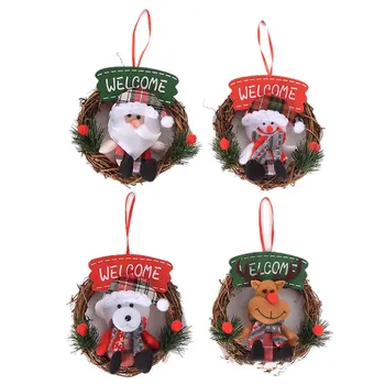 

Creative Wreath Door Hanging Trumpet Christmas Tree Decoration Christmas Little Figurine Rattan Wreath Rattan Pendants