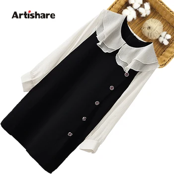 

Kids Dresses For Girls Double-layered Girl Party Dress Patchwork School Dress For Children Preppy Style Childrens Clothing