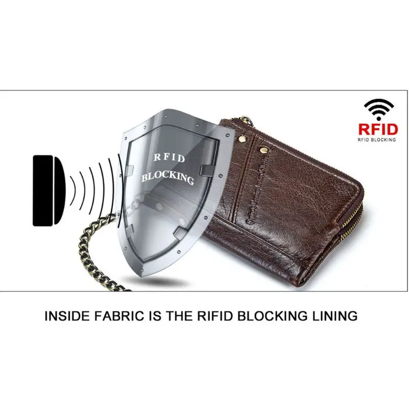 THINKTHENDO RFID мужской кошелек из натуральной кожи двойной карман на молнии двойной складной кошелек для монет с Anti-Thef
