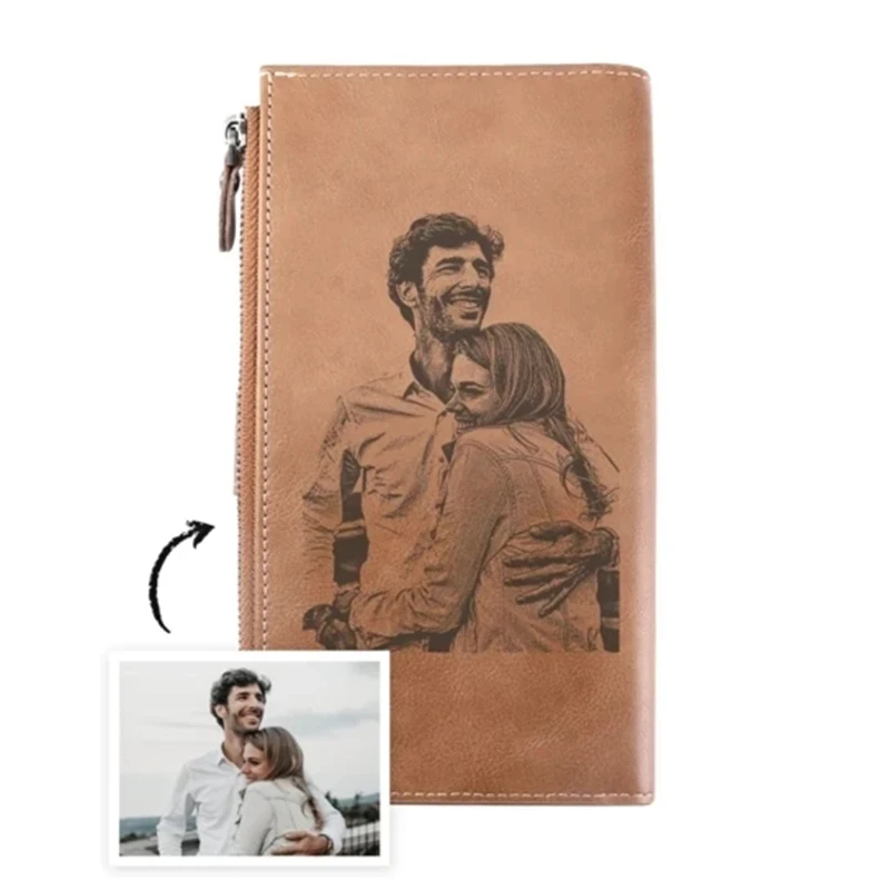 

Custom leather Multi-Card Bit Zipper Buckle Wallet Casual Retro Men's Wallet DIY Custom Picture Gift Engraved Wallets For Men