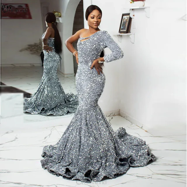 Navy Tulle Silver Beading Sequin Ball Gown Prom Dresses.PD00224 –  AlineBridal