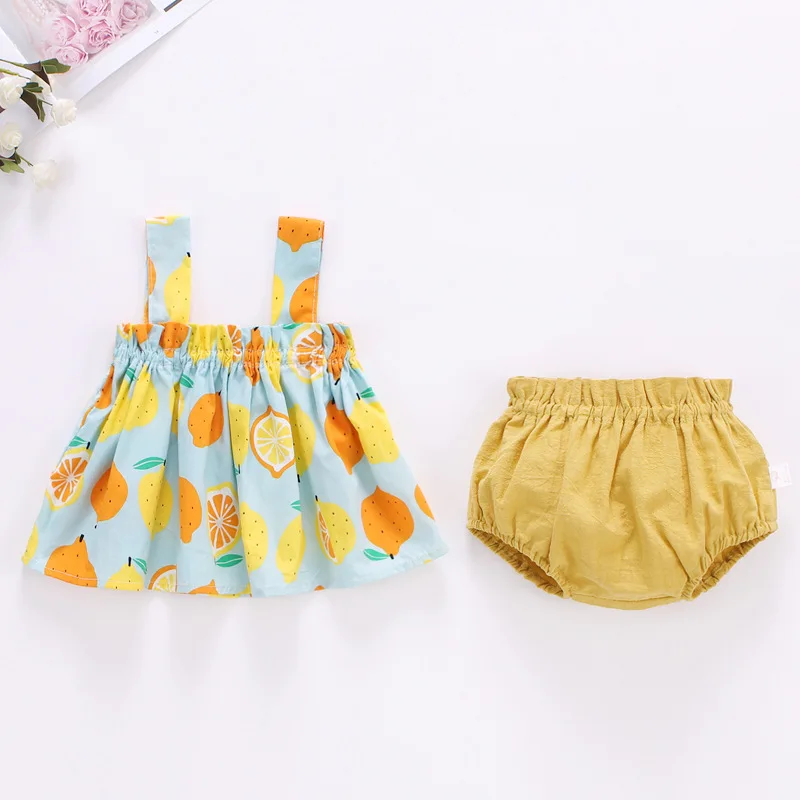 sun baby clothing set Baby Summer Dress Suit Baby Girl Clothes 0-2 Years Infant Toddler Cherry Sling Dress Bread Pants Two-piece Clothing Set KF1138 sun baby clothing set