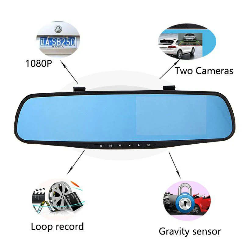 Dual Lens Car DVR Camera Full HD 1080P Video Recorder Rearview DVR Mirror With Rear view DVR Dash cam Auto registrater digital rear view mirror