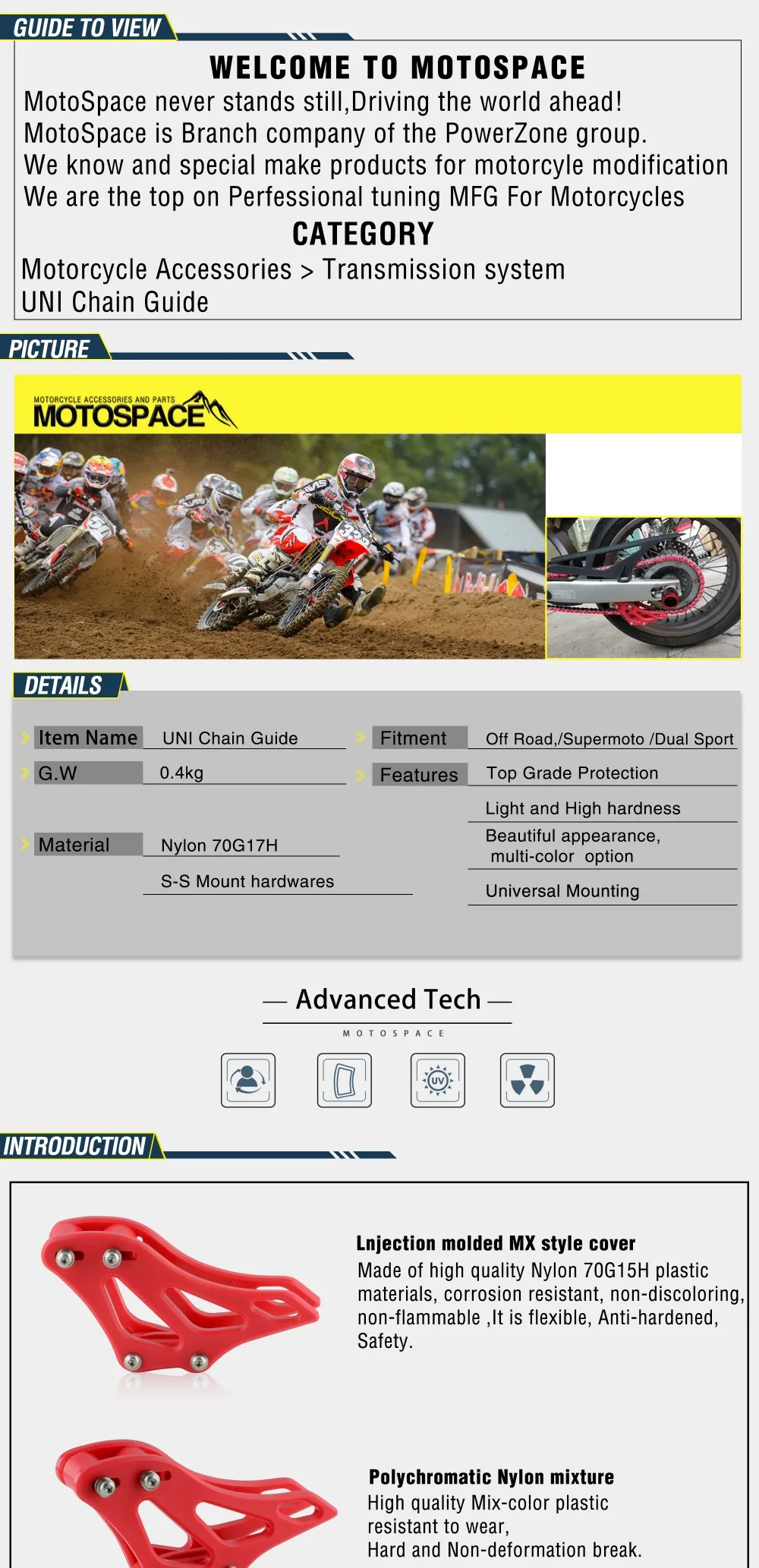 Spacemotors направляющая цепи защита звездочки Защита подходит CR25 250R CRF250R 250X 450R 450X мотокросса Байк