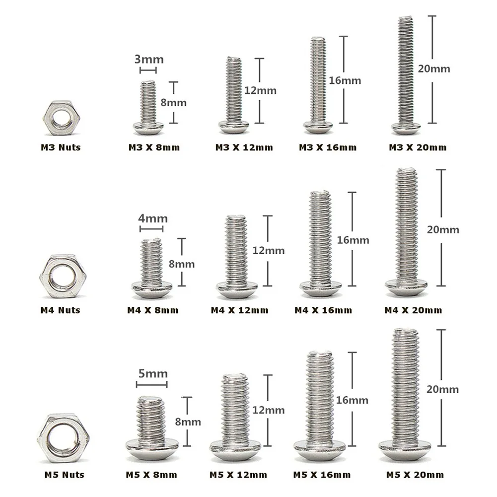 440 шт. с крепежными элементами в коробке, набор для ремонта головок и кнопок, домашние винты, болты, гайки, набор головок, инструмент для самостоятельной сборки, нержавеющая сталь M3 M4 M5