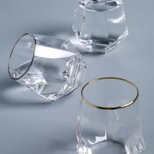 Креативная Геометрическая стеклянная чашка золотой ободок Серебряная сторона Бытовая прозрачная чашка для напитков, сока, чая красное вино, стакан для виски