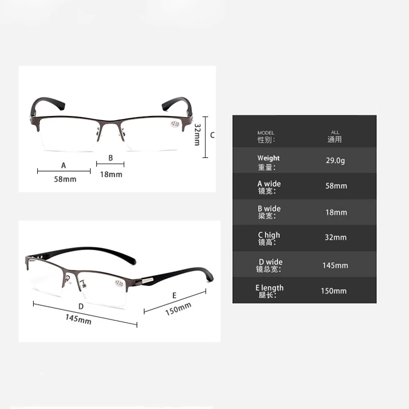 Iboode Для мужчин Бизнес модные очки для чтения металлическая полуоправа очки для чтения мужские ретро очки диоптрий 1,0 1,5 2,0 2,5 защита для глаз