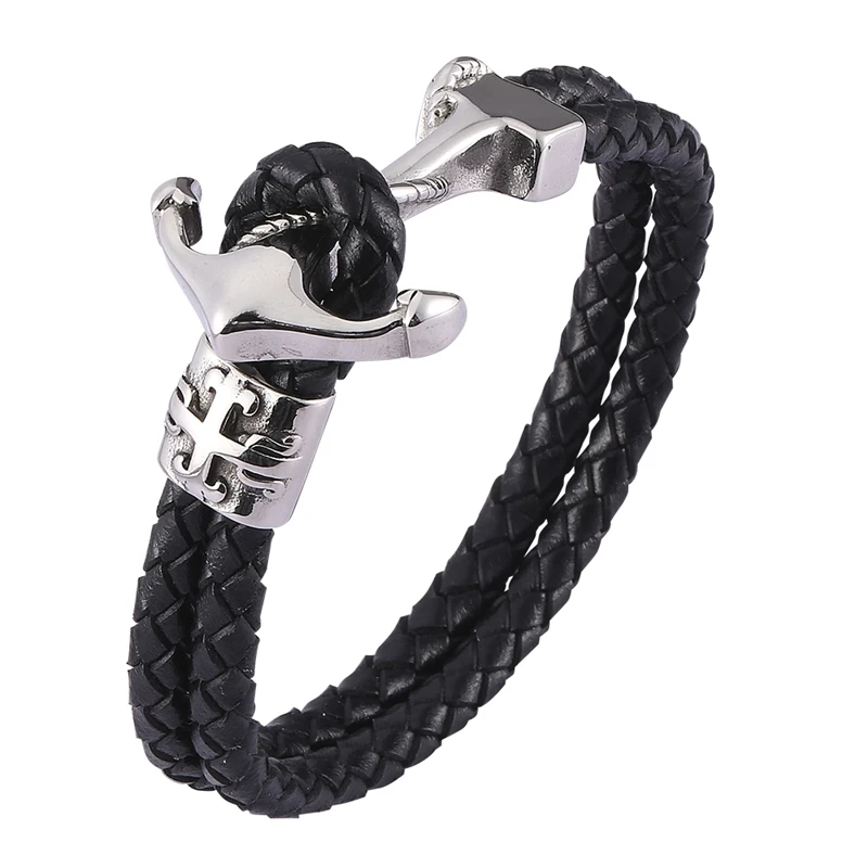 

Genuine Leather Bracelets Men Stainless Steel Anchor Simple hook Bangles Jewelry Accessories Wrist Band Gift BB0479