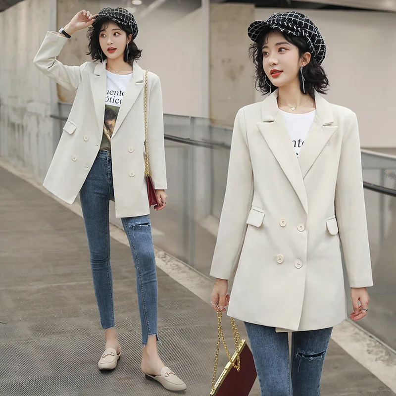 Clothes Women Casual Double Breasted Women Jackets Notched Collar Spring Women Blazer Jacket Autumn Female Outerwear