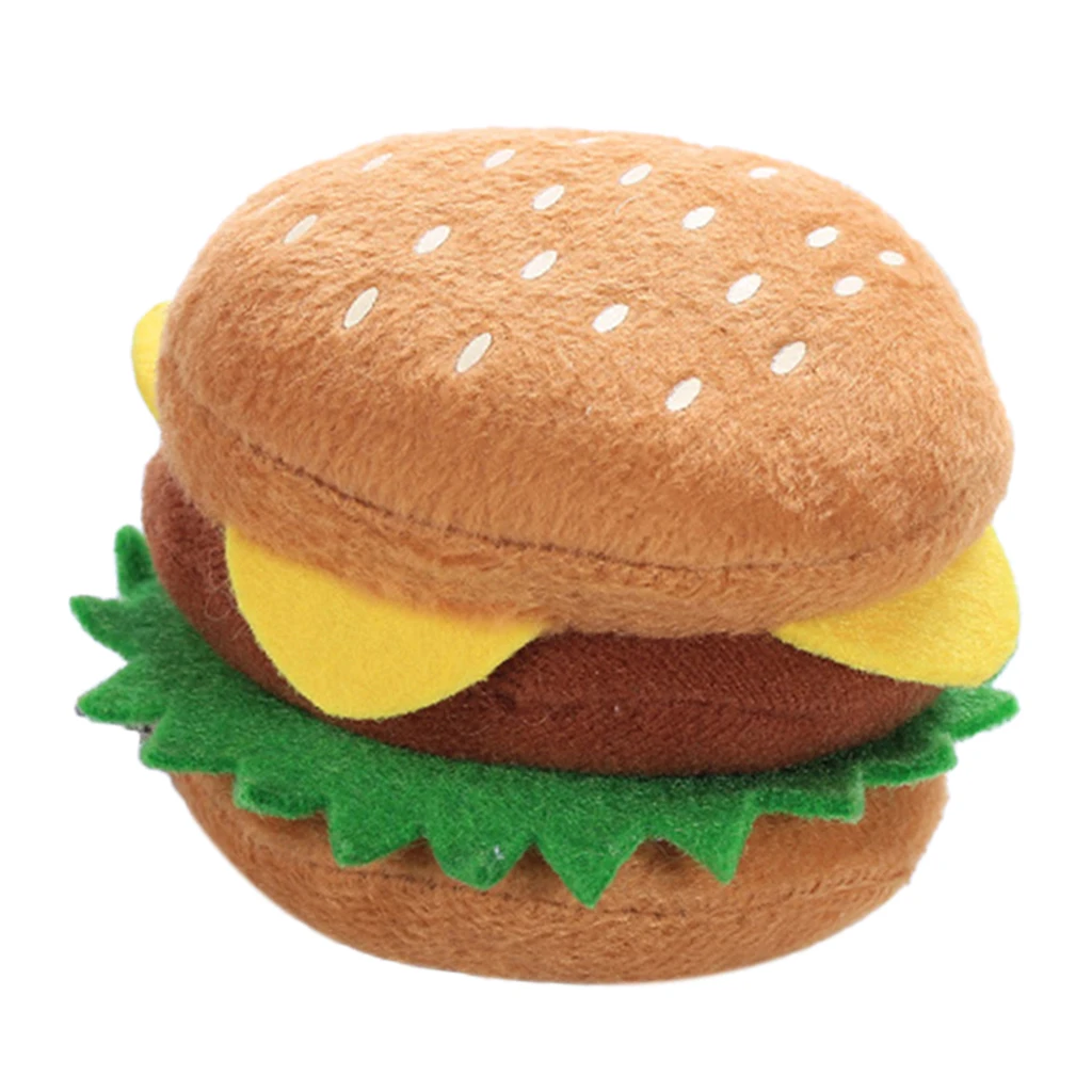 Pet Dog Hamburger Chew Toys Squeaky Plush Dog Toy Dog Teething Clean Toys