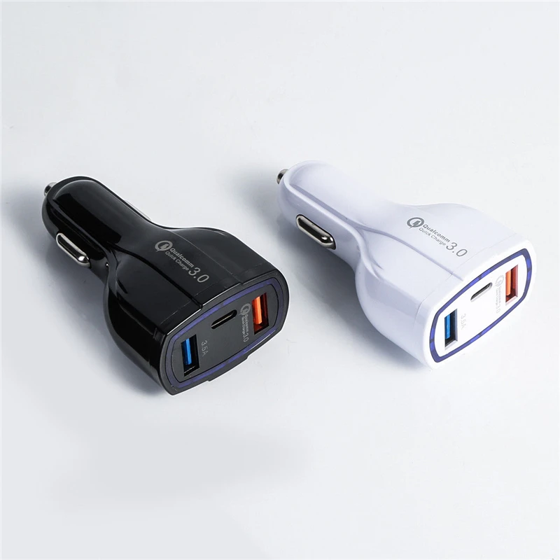 QC3.0 Быстрая Зарядка адаптер 2 USB порта+ тип-c Быстрая автомобильная сигарета 5 В/3,0 А USB быстрая зарядка 3,0 Автомобильное зарядное устройство QC Быстрая зарядка