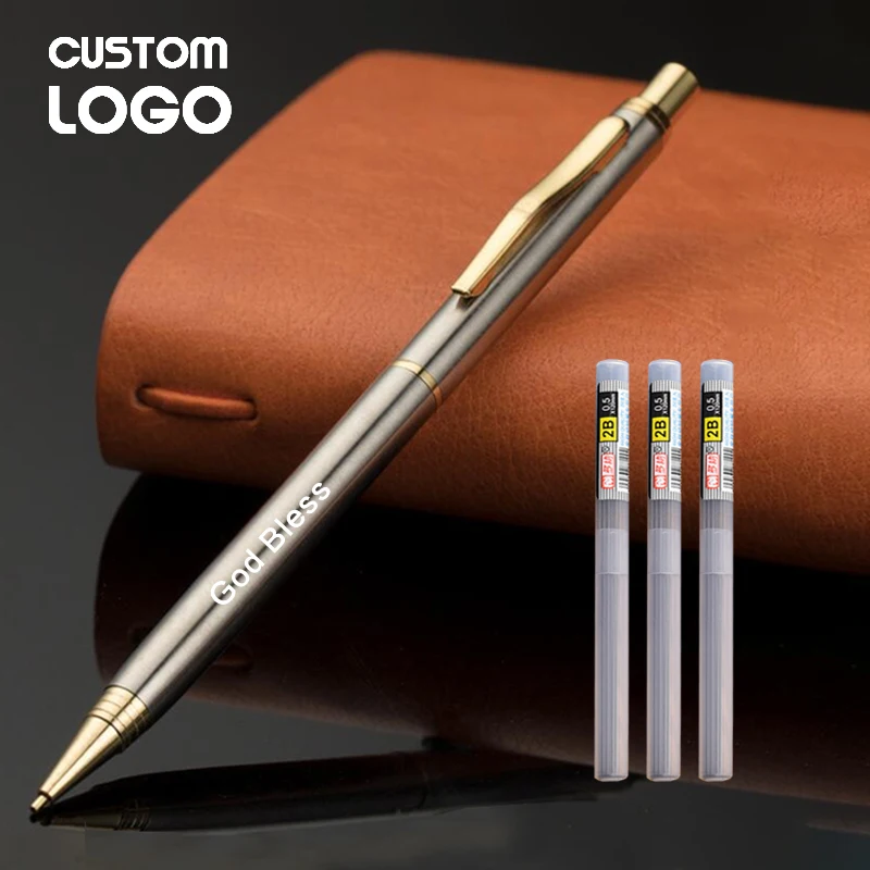 Pencil+Pencil Lead Fashionable Simple Pencil Metal Customized Pencil Personalized Pen School Office Stationery Wholesale