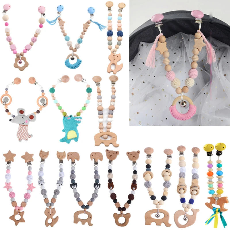 Baby Strollers expensive Wooden Baby Stroller Clip Toys Baby Gym Pendants Pacifier Clips Baby Pram Bed Bell Mobile Rattles Silicone Beads Teething Toys Baby Strollers expensive