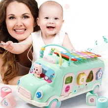 LOOZYKIT Infants Early Education Building Blocks Music Box Children Bus Knock Piano Baby Educational Beat Musical Instrument Toy