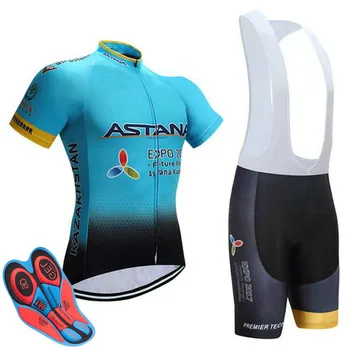 

Astana Pro Cycling Team Jersey 2020 Summer Short Sleeve Breathable Mountain Cycling 19D Gel Bike Shorts Suit Ciclismo Hombre