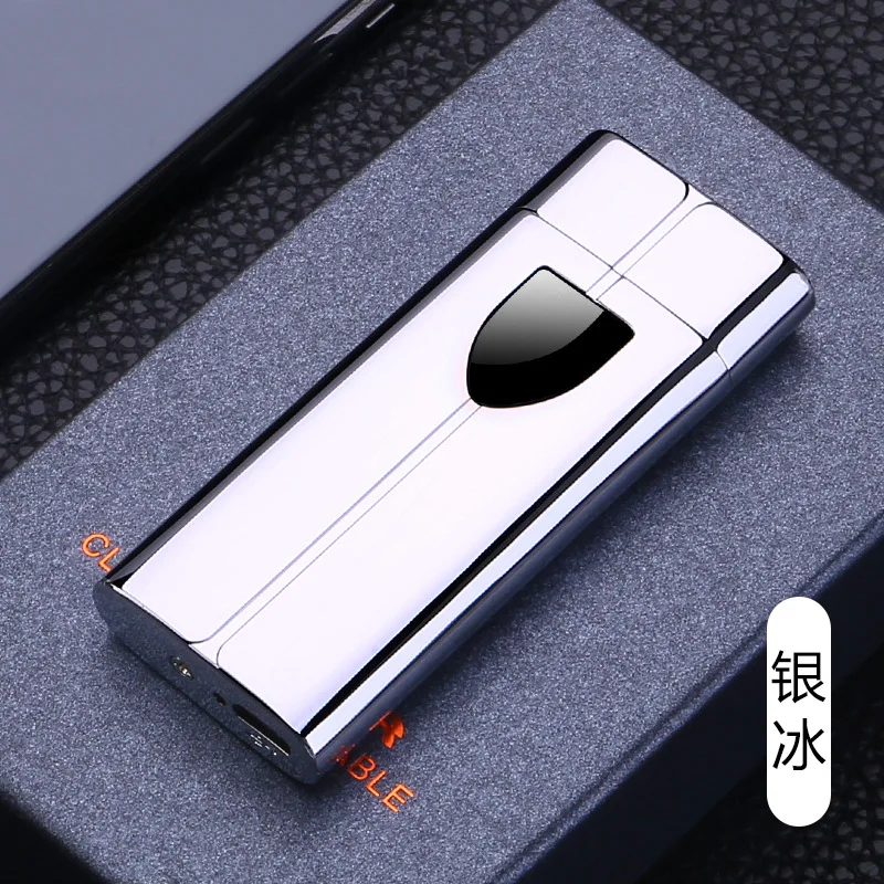 Сенсорный спиннинг плазменная Roating Arc Зажигалка USB Зарядка Светодиодный дисплей питания ветрозащитная электронная турбо импульсная зажигалка - Цвет: Синий