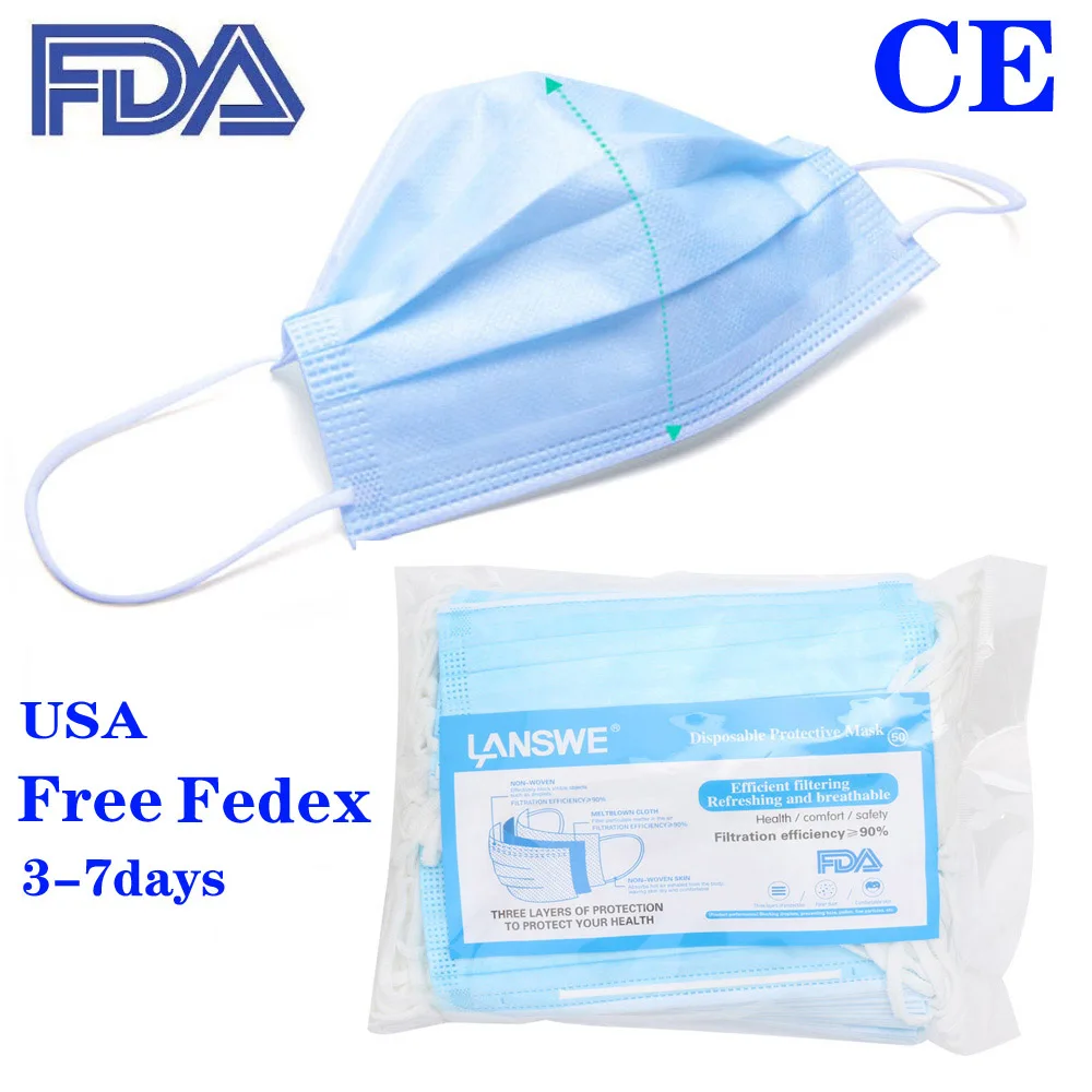 

3 Laye Protection Masks Disposable Face Masks Elastic Ear Loop Disposable Dust Filter Safety Mask FDA&CE USA Free Fedex Fast