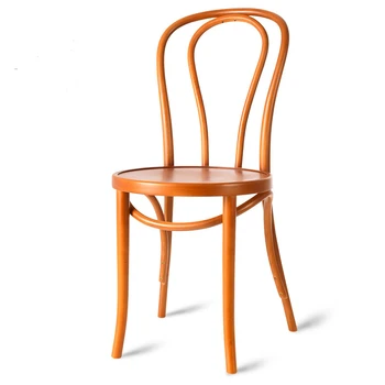 

Chair European brown solid wood dining chair full curved wooden circle chair coffee hall chai