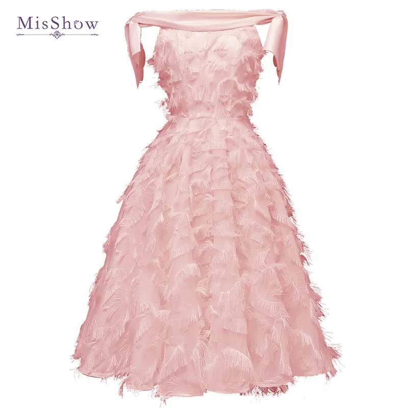 

Elegant Boat Neck Cocktail Dresses Pink Full Tassel Short Prom Dress Burgundy A Line Formal Dress for Wedding Party