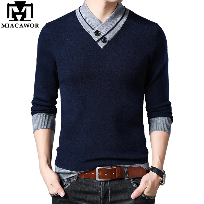 MIACAWOR Новый кашемировый свитер для мужчин Осень-зима толстый теплый пуловер
